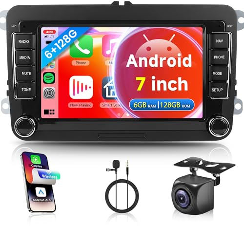 Rimoody 6G 128G Android Car Radio for VW Passat Jetta Seat Golf Skoda Polo Tiguan Beetle, 7 inch Touch Screen Car Stereo with CarPlay Android Auto/Bluetooth/GPS/WiFi Backup Camera
