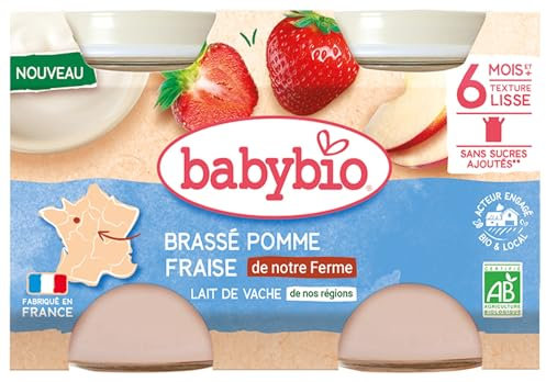 Babybio Brassé Apfel Erdbeere Kuhmilch 6 Monate und mehr Bio 2 Gläser à 130 g