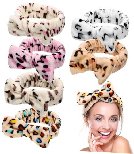 OATIPHO 6 Stück Kopfband, bedruckt, mit Schleife, für Spa, Gesichtspflege und Make-up, Korallenmaterial