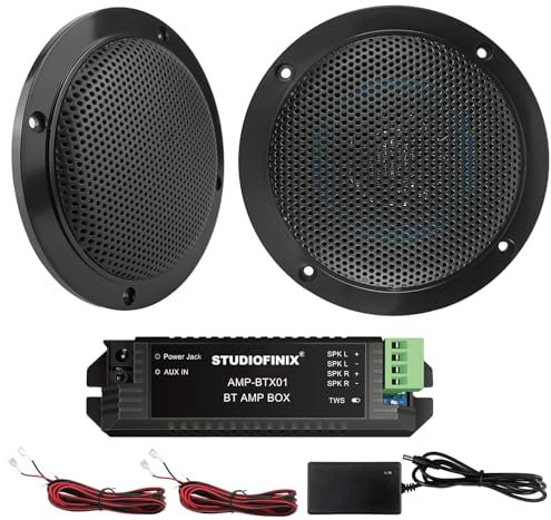 STUDIOFINIX Altavoces de techo Bluetooth marinos impermeables de 4 pulgadas para baño, cocina, hogar, al aire libre, cámper, carrito de golf, barco, con montaje empotrado (negro)