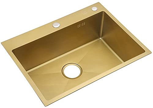 NZPOST Fregadero de Acero Inoxidable 304 Dorado, Fregadero de Cocina de un Solo Seno, Fregadero de Barra y Fregadero de preparación (60 x 45 x 21 cm)