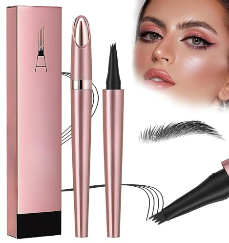 2025 Neu 3D Wasserdichter Microblading Augenbrauenstift, Upgrade Magie Microblading Eyebrow Pen mit 4 Gabelspitze, Augenbrauenstift Wasserfest für Natürliches Make up (Schwarz)