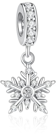 Alstiva Schneeflocken Charm Anhänger 925 Sterling Silber 5A Zirkonia Charm Anhänger für Armband Bead Pendant für Europäische Armbänder Halsketten Schmuck Geschenk für Frauen Freundin Damen