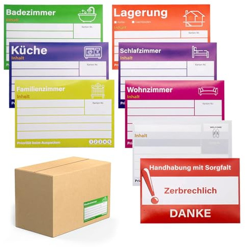 Große Umzugsetiketten 10,3 x 15,2 cm Selbstklebend Umzugs Aufkleber Etiketten Umzugskartons 80 Stück Farbcodierte Umzugsaufkleber
