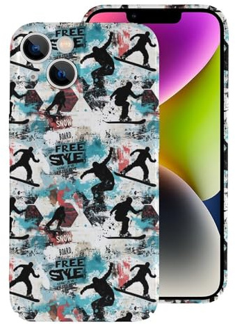 Nevjipu Kompatibel mit iPhone 14 Hülle, robust, 15,5 cm (6,1 Zoll), Ski-Graffiti-Druck, schlanke PC-Hülle, kompatibel mit iPhone 14, Handyhülle für Damen und Herren, kratzfest, stoßfest