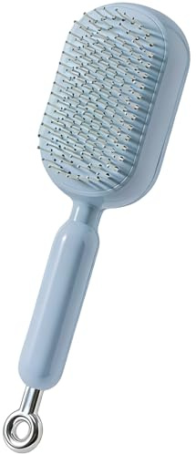 Deskium Haarbürste Damen Blau mit Massagekissen Einziehbar & Selbstreinigend Antistatisch Volumengebürste Hängend