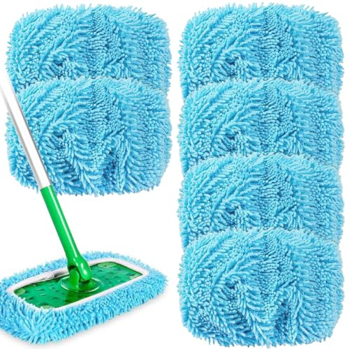 6 Pièces Recharges Serpillère, serpillères sèches, Lavables, Microfibre, Lingettes Nettoyantes Sols Humides, Bleues