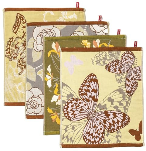 HOORDRY Doppelseitig Küchentuch 100% Baumwolle 41x39CM | Dekorative Geschirrtuch 4er Set mit Aufhängeschlaufen,Trockentücher Saugstarke Schmetterlingsmotiv Geschirrhandtücher