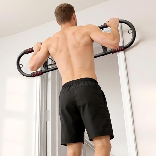 SogesGame Klimmzugstange Türrahmen mit Schlingentrainer, Multifunktion Türreck Klimmzugstange mit Mehrfachgriffen, Abnehmbare Haken & Schaumstoffgriffen, Fitnessgerät für Zuhause, Belastbar bis 200 kg