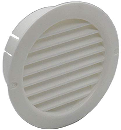 Kair White Circular Vent 128mm Dimension Wall Grille with Fly Screen and 100mm - 4 inch Round Rear Spigot