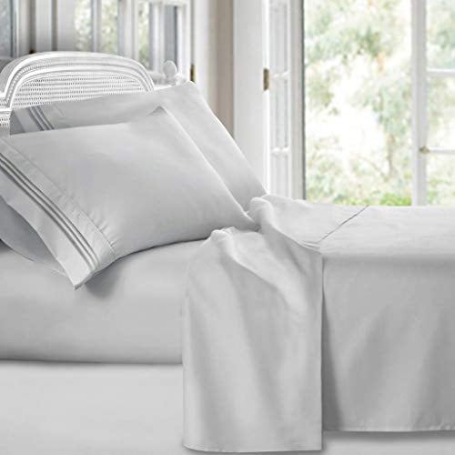 Clara Clark Bed Sheets, Premier 1800 Series 4 Piece Bed Sheet Set, Deep Pocket, Wrinkle, Fade, Stain Resistant, Luxury Soft Bedding Sheets & Pillowcases, King, Silver Gray