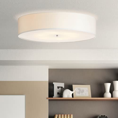 Lightbox Moderne Deckenleuchte im schlichten Design mit Textilschirm, Ø 70 cm, 6x E27 max. 60 Watt aus Metall/Textil in weiß/chrom