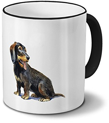 printplanet Hundetasse Rauhaardackel - Tasse mit Hundebild Rauhaardackel - Becher Schwarz