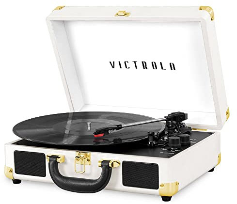 Victrola Journey - Tocadiscos de Maleta Bluetooth con Tocadiscos de Tres velocidades | Blanco | VSC-550BT-WHT-INT