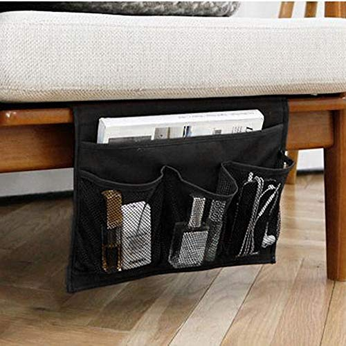 Wady - Organiseur de chevet - 4 Poches - Pour lit ou canapé - Sac de rangement à suspendre - Étui support pour livre, téléphone, lunettes, télécommande - Noir
