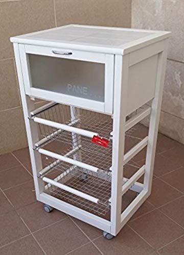 Portaverdure legno mattonelle + portapane bianco carrello portatutto prodotto made in italy