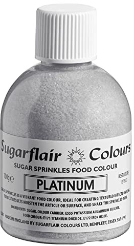 Sugarflair Platinum Edible Glitter Sugar Sprinkles - for Cake Decorating, Sprinkle on Cakes, Cupcakes Treats, Desserts Ice Cream and Deserts - 100g