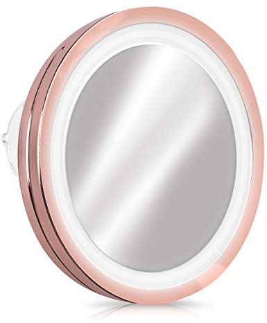 Navaris Vergrößerungsspiegel mit LED Beleuchtung Saugnapf - Spiegel mit 5 Fach Vergrößerung - Licht Badspiegel Makeup Kosmetikspiegel Kupfer