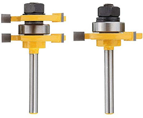 Bestgle 1/4 Shank 3 Teeth T-Shape Tongue and Groove Router Bit Set, 3/4 Stock Tenon Woodworking Milling Cutter Woodworking Tool