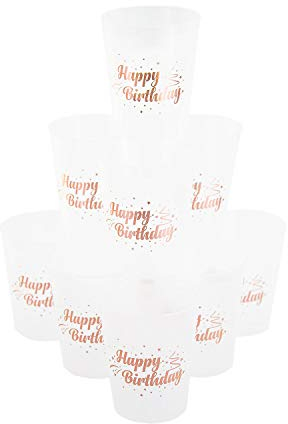 Oblique Unique® Happy Birthday Becher Set 10 STK. Trinkbecher Partybecher für Geburtstag Kindergeburtstag Party Feier Transparent Rosé
