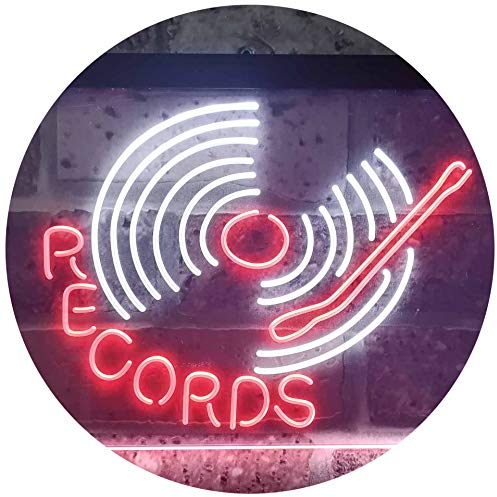 ADVPRO Records Turntable DJ Bar Dual Color LED Barlicht Neonlicht Lichtwerbung Neon Sign Weiß & Rot 600 x 400mm st6s64-i3302-wr