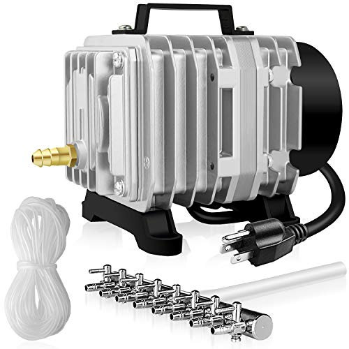 Simple Deluxe 1189 GPH Air Pump 58W 75L/min 8 Adjustable Air Flow Outlets with 25 Feet Airline Tubing for Aquarium, Pond, Hydroponics Systems, Silver