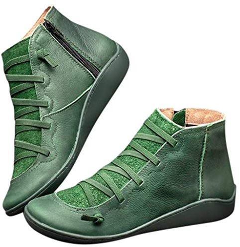 Fanngfuny Kunstleder Kurze Stiefel Damen Stiefel Stiefelette Wild Side ReißVerschluss Schnürstiefel Sneaker Frauen Casual Bequem Sportschuhe Plateau Stiefel Outdoor wandern stiefel Rot,Grün,Blau 35-43