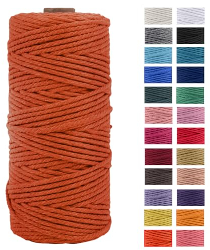 JeogYong Naturliches Baumwolle Garn, Baumwollgarn Makramee-Seil Weiches Baumwoll-Seil, zum Wandbehänge, Pflanzenhalter, Basteln, Heimtextilien, Geschenkverpackung 3mm x 109 Yards (Orange)