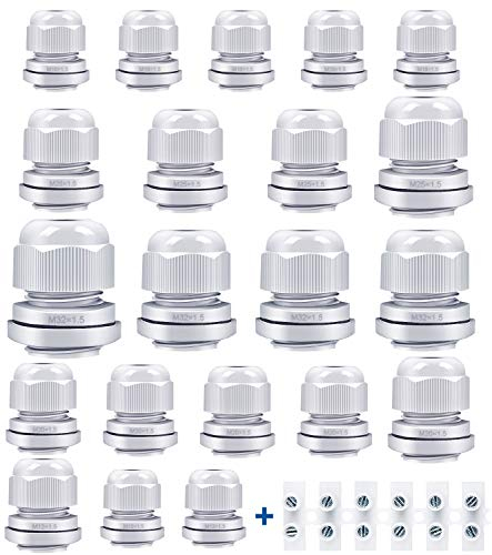 YYWEi Kabelverschraubung Set 36Stk Kabeldurchführung Wasserdichte M12 M16 M20 M25 M32 Einstellbar IP68 Kabelverschraubungen Grau mit Gegenmutter Kunststoff