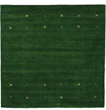 carpetfine Wollteppich Gabbeh Uni Quadratisch Grün 250x250 cm | Moderner Teppich für Wohn- und Schlafzimmer