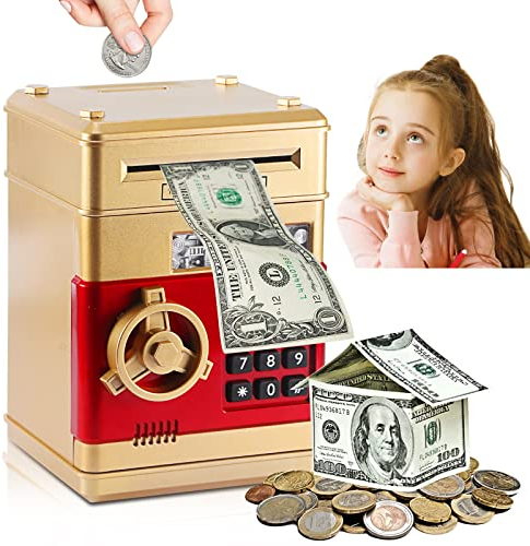 YUNYODA Elektronische Sparbüchse für Kinder, Digitale Sparschweinbox mit Passwort Große elektrische Geldautomat Geldautomat Bankautomat, automatische Geldmünzsparkassen für Kinder Geschenke