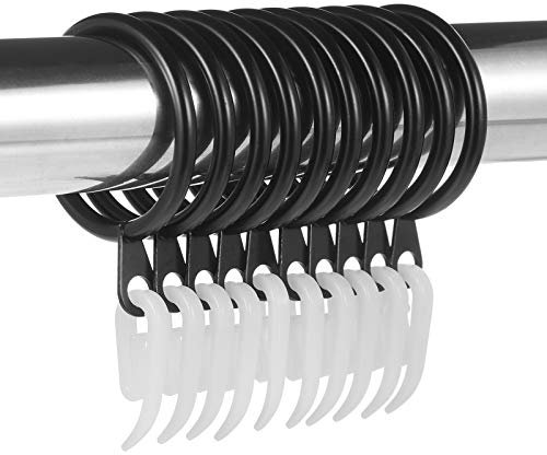 tonyg-p 20 Pack Metal Curtain Rings with Plastic Curtain Hooks, 30mm Internal Diameter Curtain Drapery Pole Rod Rings (Black)