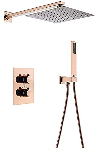 Duscharmatur-Set Roségold, 10 Zoll ultradünner Hochdruck-Regenduschkopf und Handbrause, Luxus-Regenduschmischer-Duschset