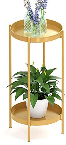 OVICAR Plant Stand Indoor Outdoor - Flower Pot Holder Metal Plant Rack Organizer, 2 Tiers Tall Plant Display Storage Shelf Table For Home Garden Patio Bathroom Office Living Room Balcony Corner (gold)