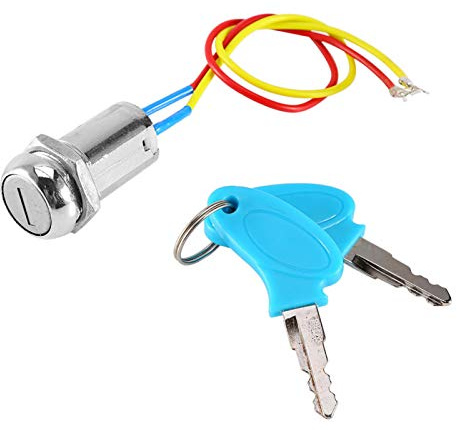 KIMISS Ignition Switch, 2 Wire, Universal, Blue, Silver, Key Ignition Switch, Ignition Lock and Key, Manual Operation, Electric Scooter, ATV, Moped, Kart