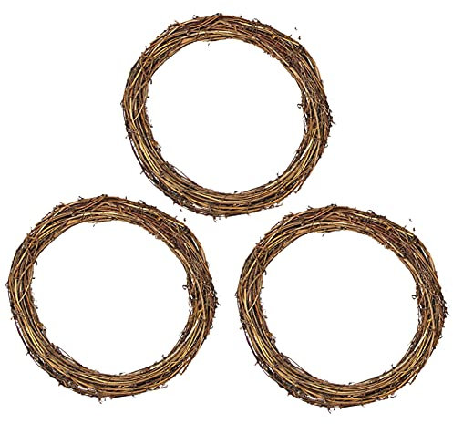 Yeenee 3 Pack Natural Rattan Wreaths Frame - Retro Christmas Wreath Grapevine Wreath Twigs Vine Wreath DIY Crafts for Xmas Door/Wall Decor, 30cm