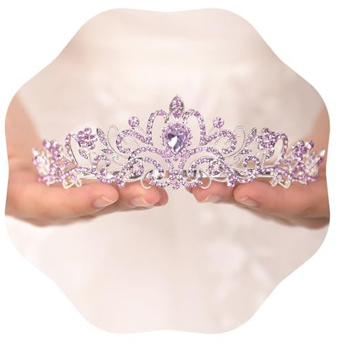 JWICOS Light Purple Crystal Tiara and Crown for Women Elegant Princess Crown with Comb Women's Rhinestone Headband for Wedding Prom Birthday Party (Light Purple)