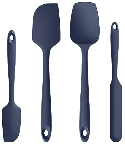 U-Taste Silikon Spatel & Teigschaber 4er Set, 315℃ Hitzebeständiger Antihaft-Gummispachtel Kuchenspatel, Nahtloses Einteiliges Design für Kochen Backen Mischen (Nachtblau)