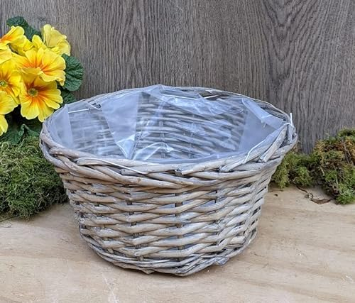 Pflanzkorb Pflanzschale ca. 25 cm Durchmesser graubeige, kein Kunststoff !! Blumen Pflanzgefäß Blumentopf Korb Landhaus Ostern Vintage