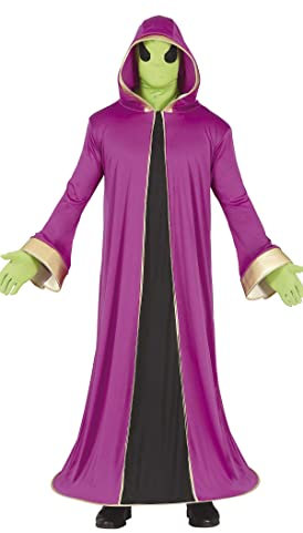 FIESTAS GUIRCA Costume Alieno - Tunica Viola Con Cappuccio E Maschera Verde Per Uomo Adulto Taglia M 48-50