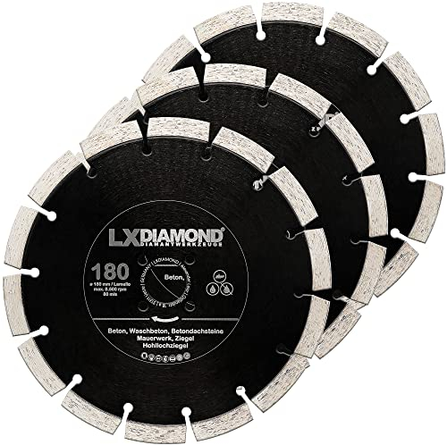 LXDIAMOND 3x Diamant-Trennscheibe 180mm - geeignet für Beton Mauerwerk Universal - 180 mm Diamantscheibe passend für Lamello Tanga Delta S2 / Fein MF14-180 Montagefräse - in Premium Qualität