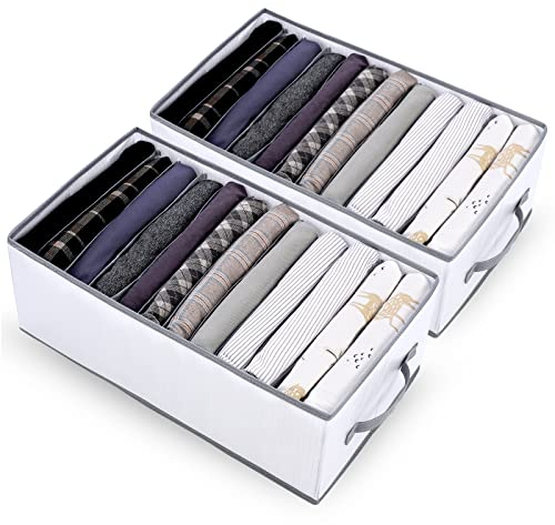 sprecenk Ordnungssystem Organizer Kleiderschrank, 12 Gitter Aufbewahrungsboxen Schubladen Organizer, 2 Stück Faltbare Hosen Aufbewahrung Kleideraufbewahrung für T-Shirts, Shorts, Röcke, Grau