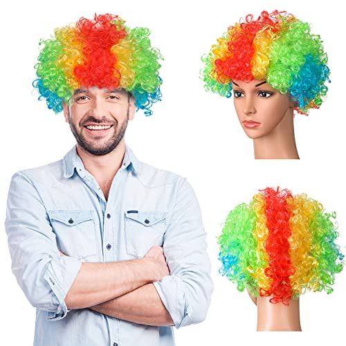Regenbogen Clown Perücke Halloween Kostüm Zubehör Afro Perücke Mehrfarbig Gastgeschenke Dekorative Perücke Unisex Fan Perücke für Erwachsene Kinder Lustig Disco Zirkus Karneval Cosplay