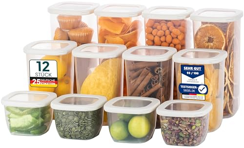 UANDU Boite de Rangement Cuisine Lot de 12, Bocaux Hermetiques Alimentaires en Plastique Scellée avec Couvercle, bocaux rangement cuisine en plastique, sans BPA, boîtes céréales, pâtes, farine, sucre.
