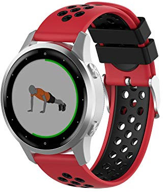 Wownadu Bracelet Quick Release 18mm Compatible pour Garmin Vivoactive 4S/ Vivomove 3S/ Venu 3S/ Venu 2S, Forerunner 255S/ 255S Music/ 265S Bracelets Rouge Noir Remplacement Silicone Sport Bands Strap