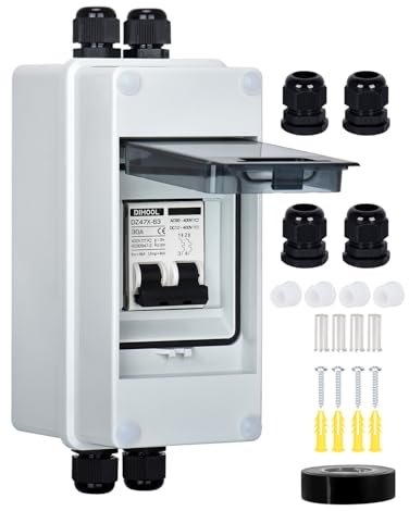 DIHOOL PV Sicherungsautomat, PV Anlage DC Trennschalter IP65 Leistungsschalter Solaranlage, DC12-400V, 10-63A, 2-pilog DC Schaltungsschutz(30A)