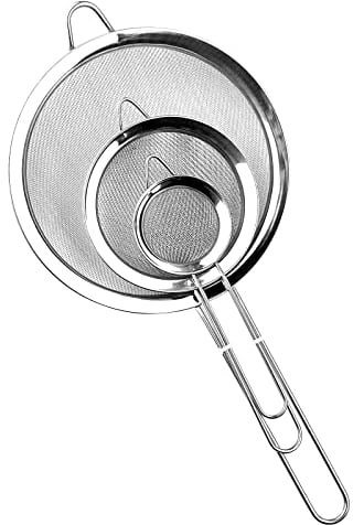 Relota 3 Pièces Passoire Inox 19/25/35 cm, Tamis Cuisine avec Poignée, Métal Tamis Maille Fine, Filtre pour Égoutter Poudre, Pâtisserie, Nouille, Riz, Pates, Légumes, Quinoa, Blanc d'Oeuf (Argent)