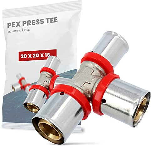 T-Stück PEX Pressfitting 20 x 20 x 16 mm mit Dichtungsringe Oring für Aluverbundrohr Mehrschichtverbundrohr Verbundrohr Heizung Sanitärsysteme Trinkwasserinstallation | Dichtheit 10 Bar