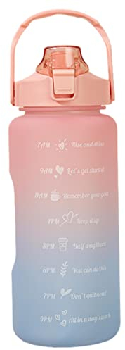 Gusengo Bouteille D'eau - 2L De Grande Capacité, Gourde Avec Paille, Sans BPA, Étanche, Sport Pour Fitness, Sport, Plein Air, Randonnée, Cadeau Les Campeurs Dégradé Rose