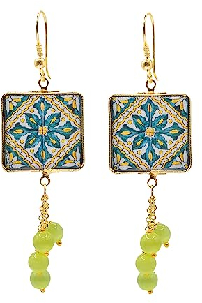 MARARDI Ohrringe Damen Italienische Keramik aus Caltagirona [Blau Fliesen] Lange Handmade Italienischer Schmuck Elegant Originale für Alltag Events Hochzeiten besondere Anlässe